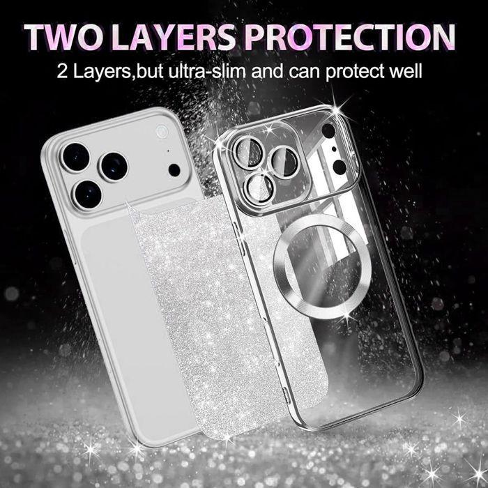 Coque Antichoc - BOOLING - pour iPhone 17 Pro - Scintillante avec Anneau Magnétique Argenté