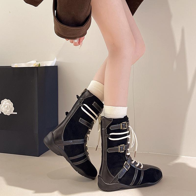 Niche Design Boxing Boots Women's Inner Heightening Suede Maillard Short Martin Boots Sports Retro Western Boots