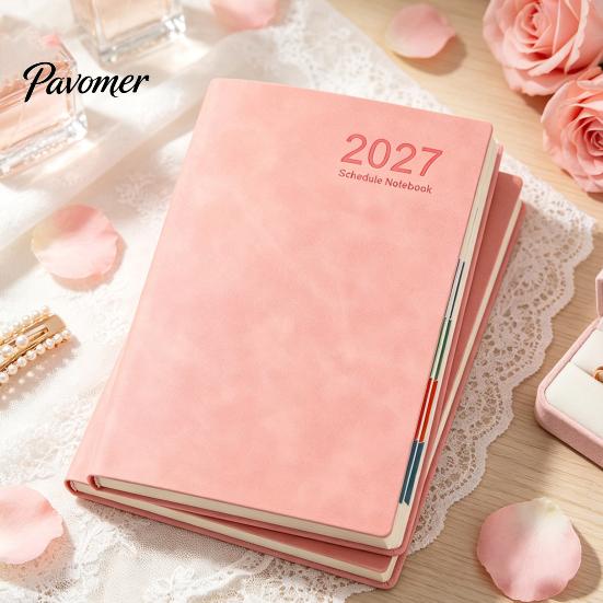 2027 Daily Planner A5 Planner, Imitation Leather 320 Page Schedule Notebook with Thick Paper Writing Diary Ribbon Bookmark, One A Day Organizer