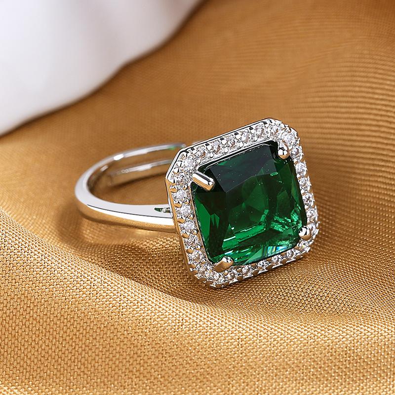 Niche Design Sense Light Luxury Octagonal Square Ring Women'S Fashion Temperament Color Zir*****Pen Ring Drainage