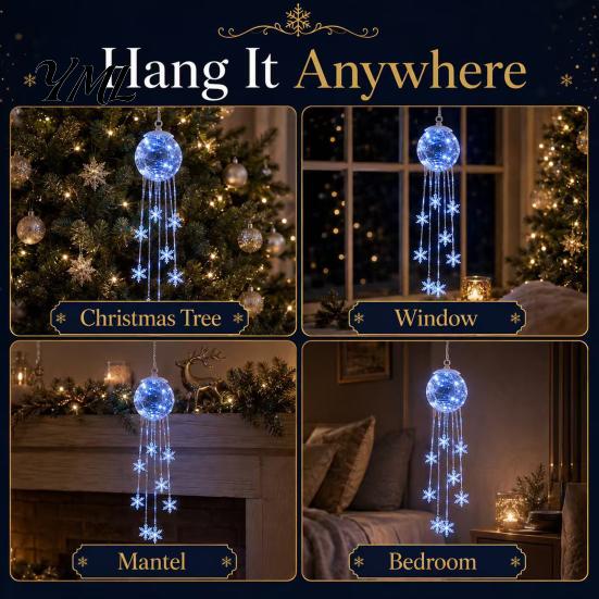 Durable Plastic Baubles LED Hanging Christmas Ornament, Icy Glow Sparkling Snowflake Cascade Decoration, Holiday Ornaments Winter Lighted Decor