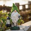 Flocked Garden Gnome Ornaments with Solar Powered Lights Lantern, Waterproof Resin Garden Statue Out