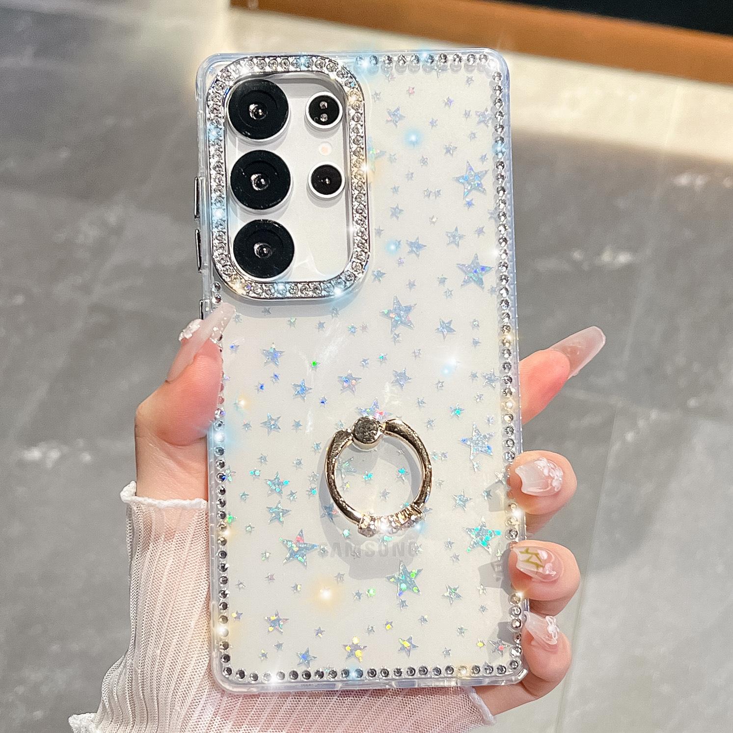 

IMD Craft Flash Diamond Star Подходит для чехла для мобильного телефона Samsung S25ultra A56 Кольцо-подставка S24FE Противоударный чехол Galaxy S25