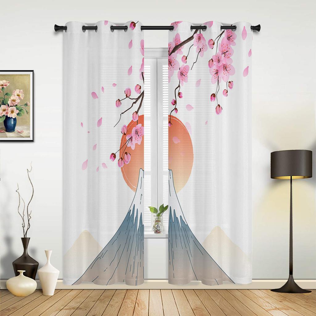 Japanese Style Mt. Fuji Sakura Modern Window Curtains for Living Room Bedroom Curtain Kitchen Treatment Blinds Drapes