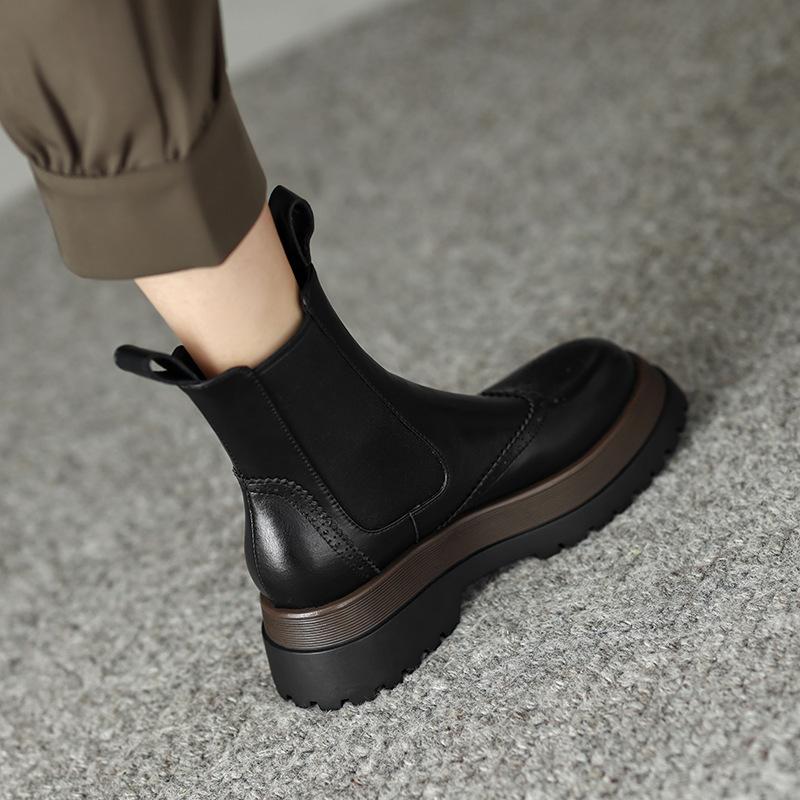 

Французькі вінтажні різьблені чоботи челсі, жіночі, осінь 2025, універсальні димчасті чоботи на товстій підошві 40 чорний