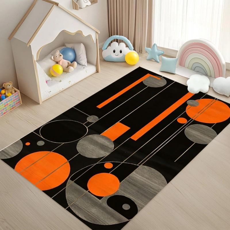 

Gaming Room Black Orange Geometric Rug Non-Slip Washable Soft Durable Carpet for Teen Bedroom Playroom Esports Rooms Deco 40x60CM