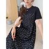 Dimanaf 2025 Summer Plus Size Dress Women Casual Polka Dot Printing Vintage Dress Basic Loose Black O-Neck Long Dress