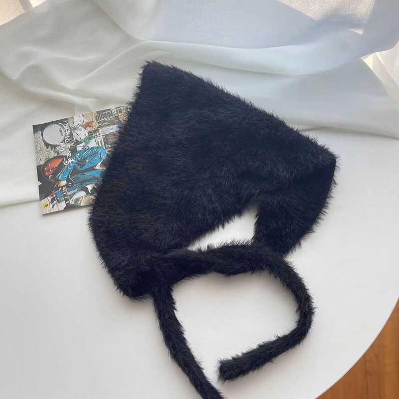 Französischer Damen Flauschiger Gestrickter Woll-Dreiecksschal & Krawatten-Kopfband - Herbst/Winter Wärme, Süßer & Niedlicher Stil.