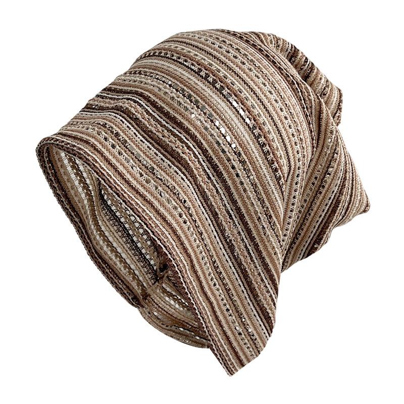 New black and white texture hollow knitting stack hat niche hand crochet confinement hat lazy hat