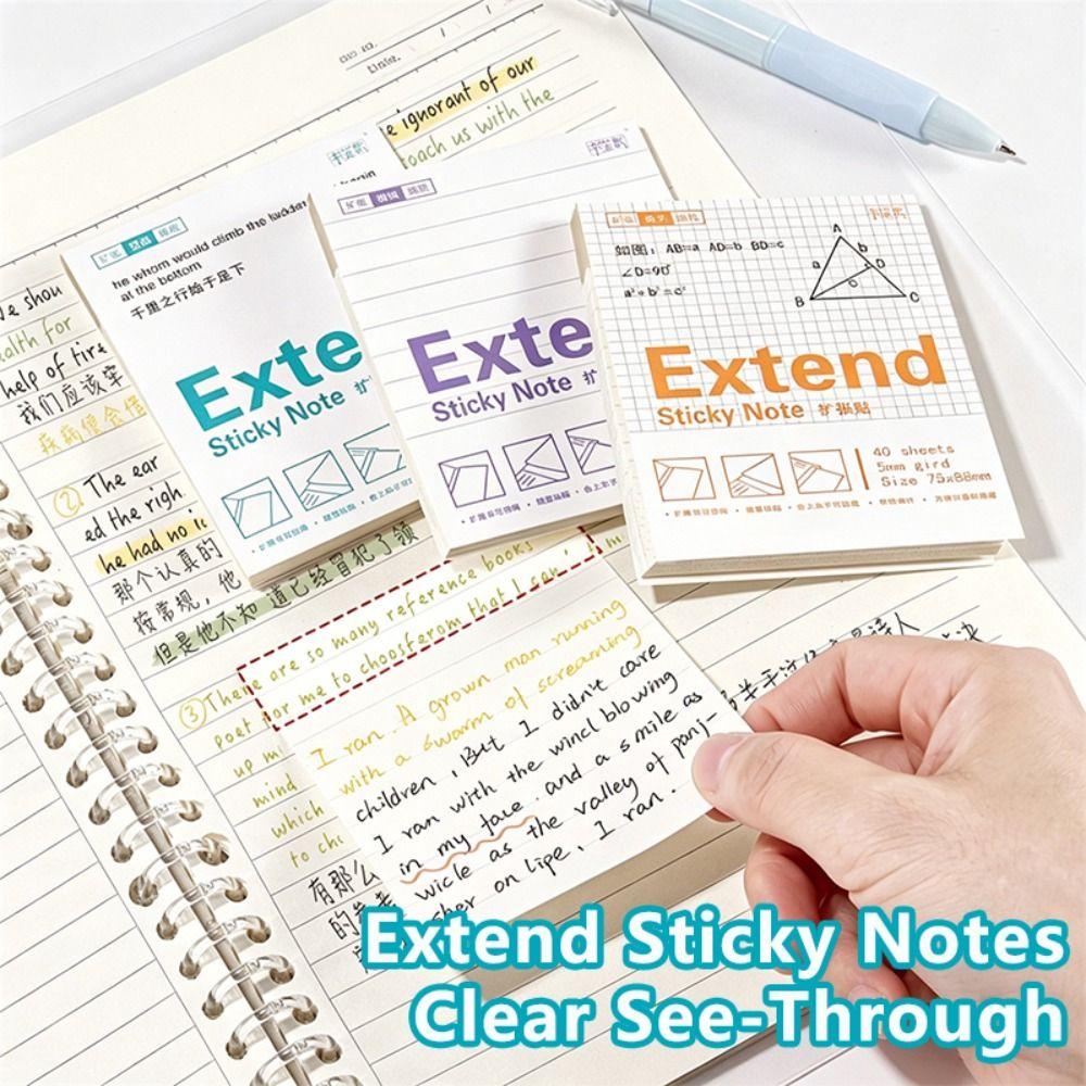 Lined/Blank/Grid Sticky Notes Clear See-Through No Blocking Text Extend Sticky Notes Self-Adhesive Memo Pads Gift