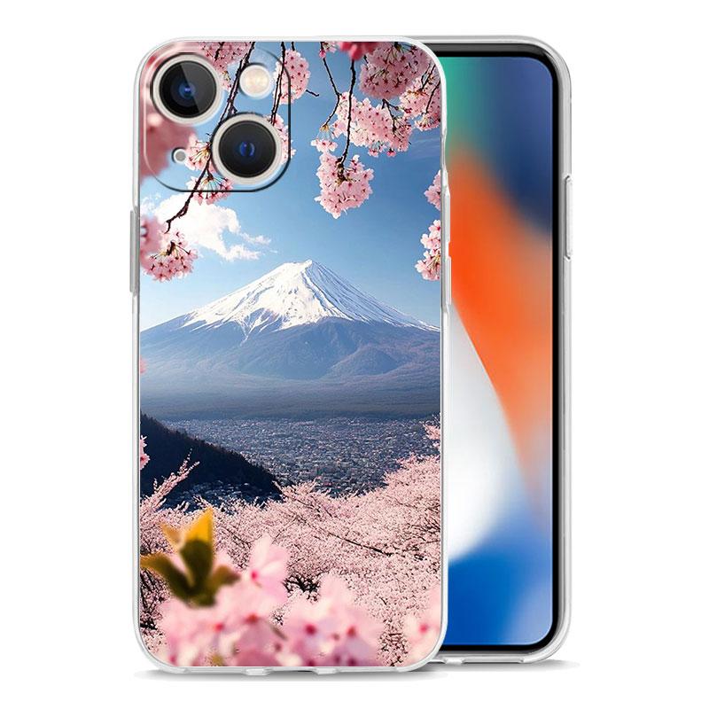 Phone Case For iPhone 16 Cases iPhone 15 12 13 14 16 Pro Max X XR XS Max 15 Plus iPhone11 Cover Japan Mount Fuji Cherry Blossom