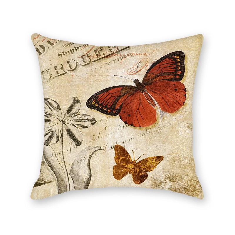 Hug Literary Retro Butterfly Flower Print Pillow Home Bedroom Sofa Decorative Cushion Cushion Cover