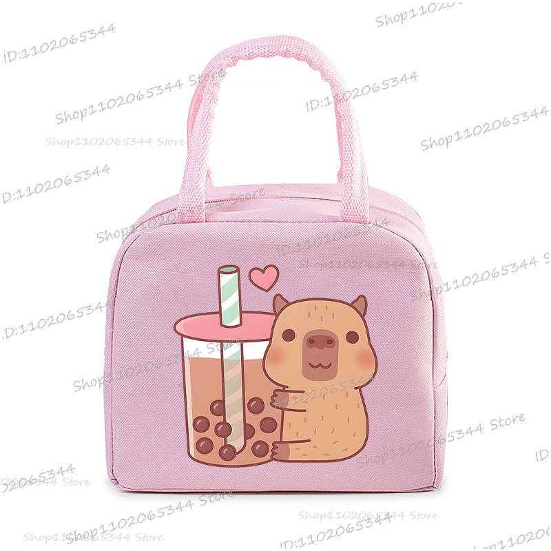 

Capybara Bobo Tea Graphic Women Thermal Lunch Bags For Food Essential Lunch Bags Children Cartoon Capybara School Lunch Bag