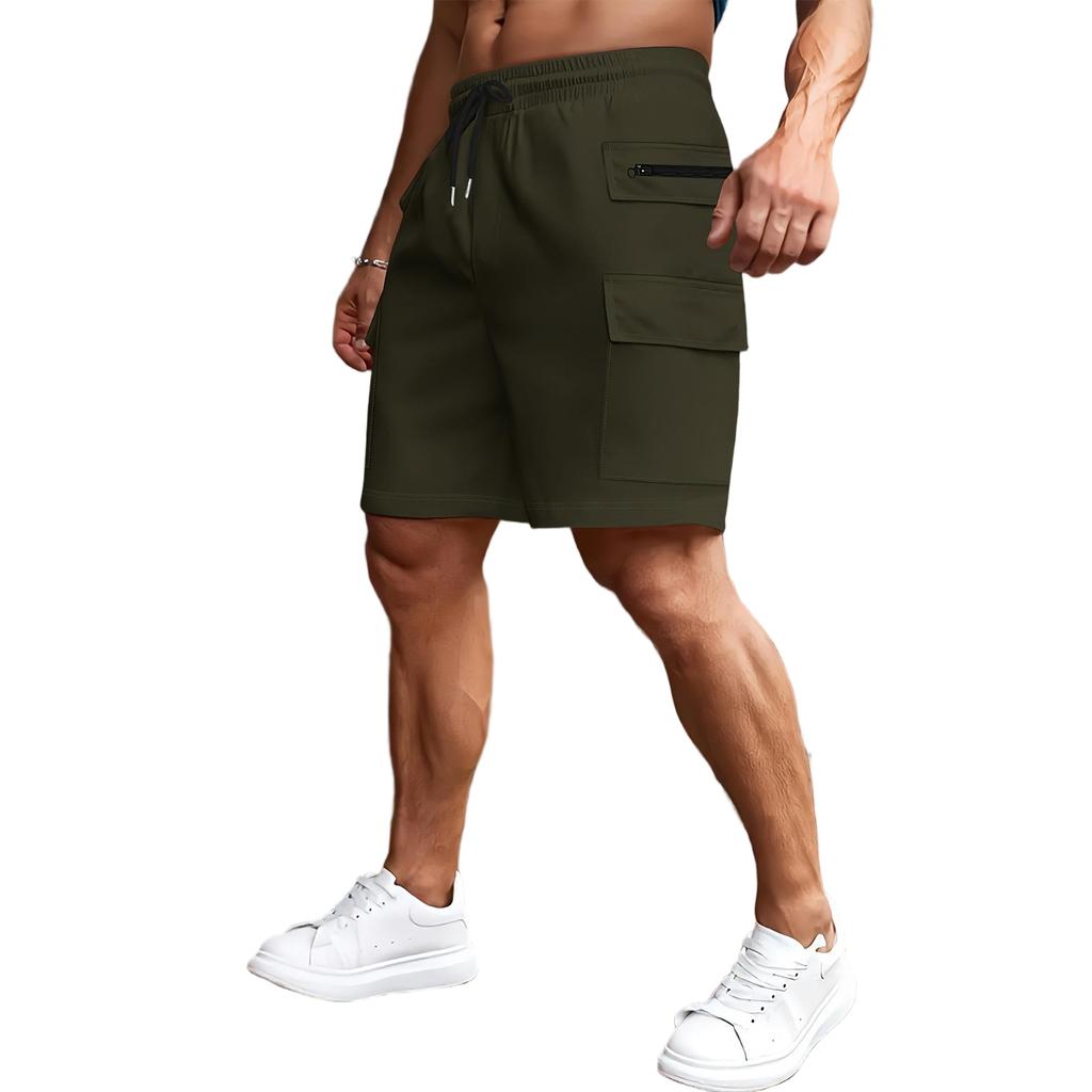 Cargo Shorts For Men Elastic Waist Hiking Work Shorts Outdoor Golf Jogger Running Shorts Zipper Pockets