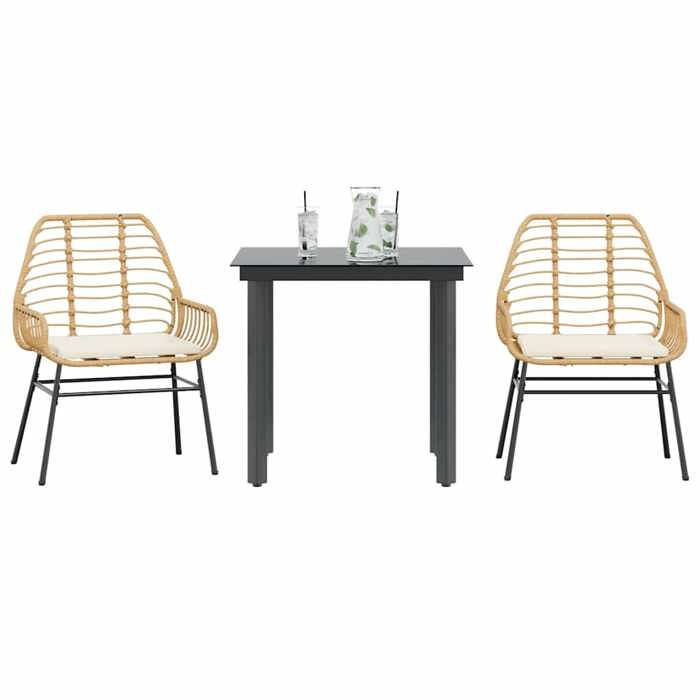 VidaXL Ensemble à manger jardin coussins 3pcs marron poly rotin verre 3334555