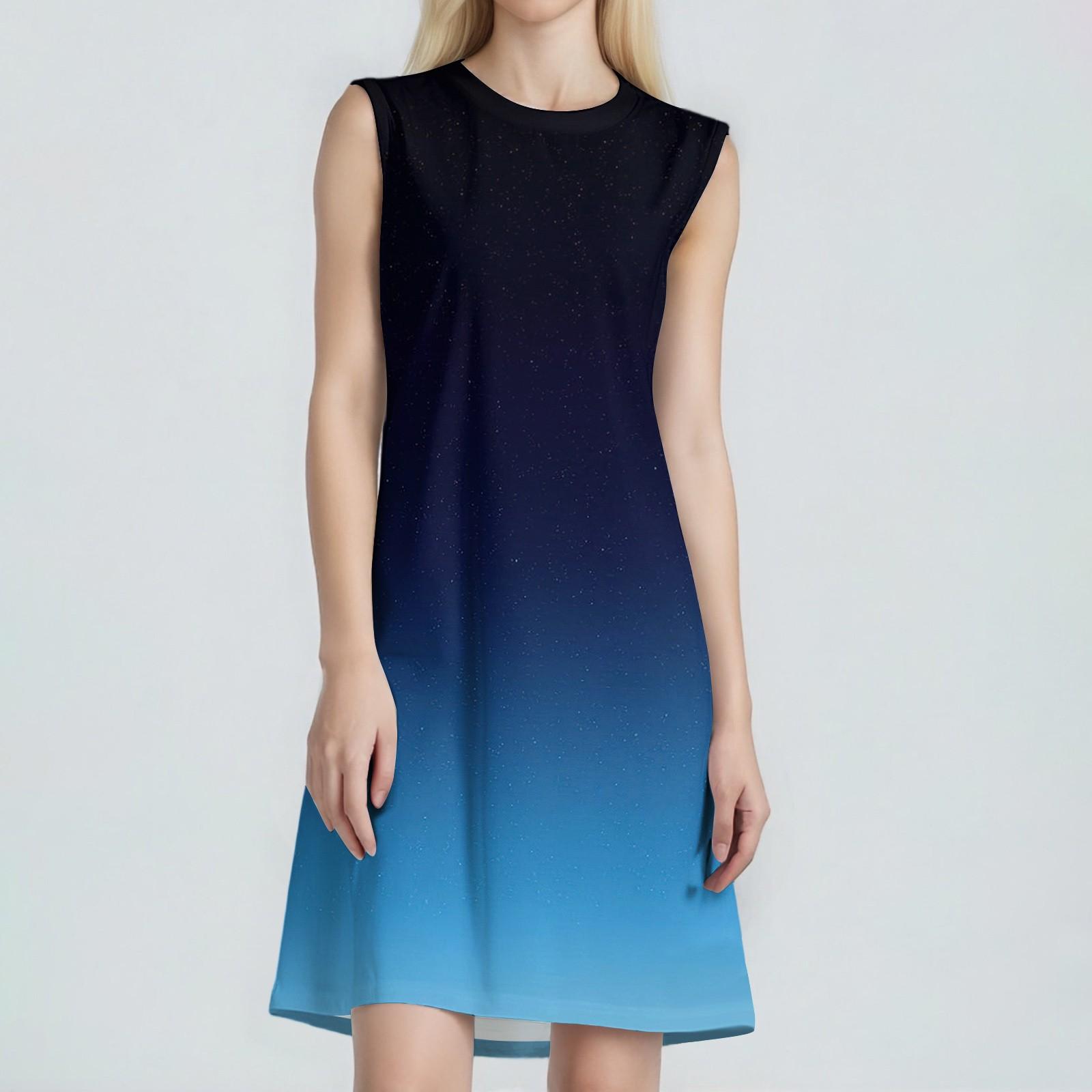 

Женское модное повседневное платье с принтом, круглым вырезом, без рукавов, короткое XXL синий