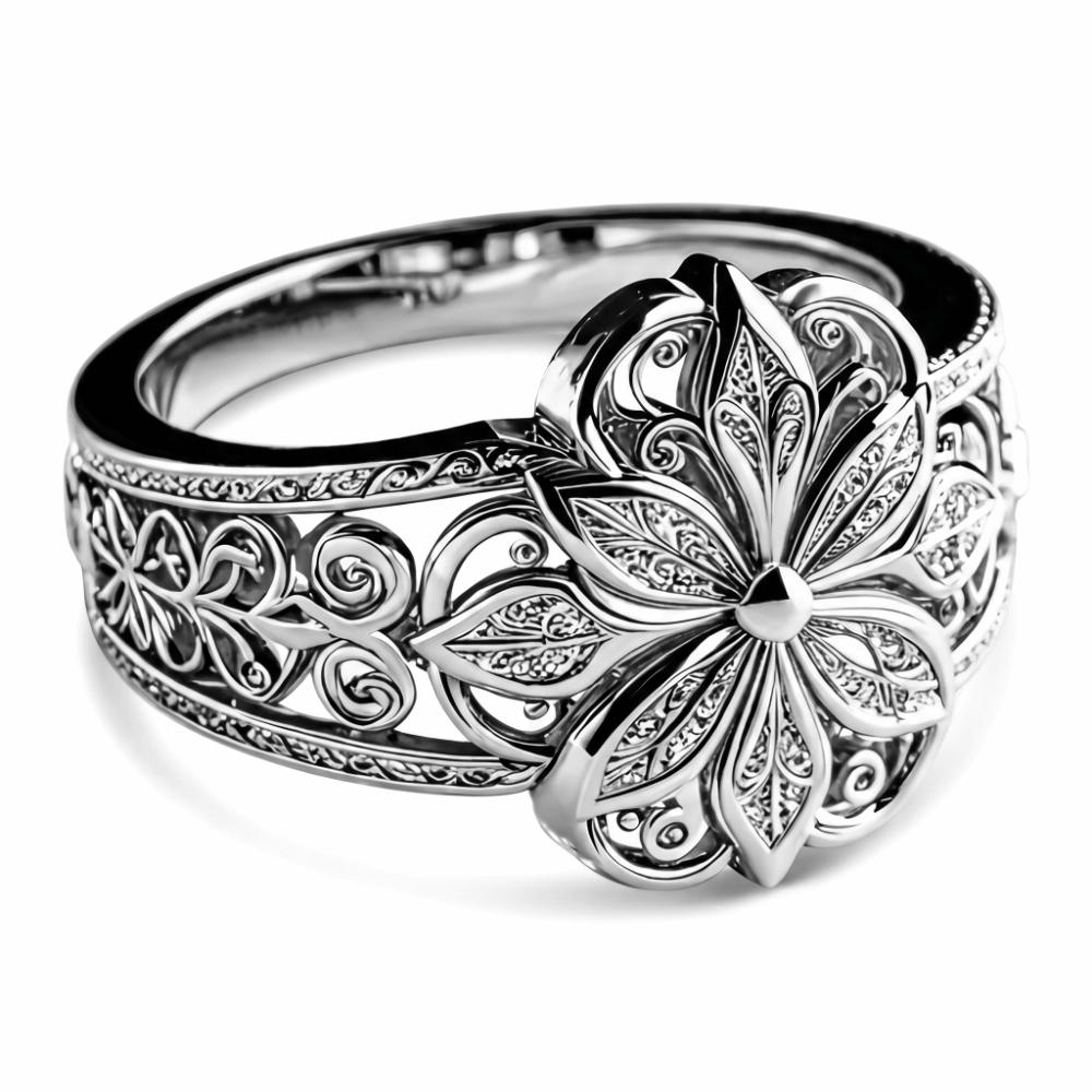 Elegant Finger Jewelry Light Luxury Flower Ring Sweet Hollow Carved Ring  Ladies Jewelry 57mm серебряный