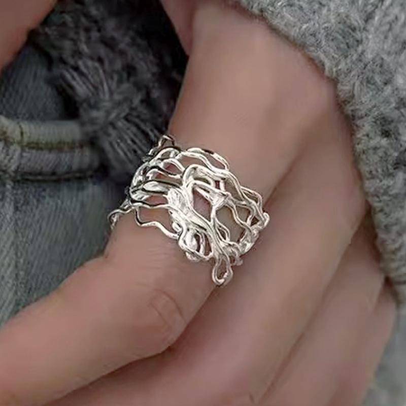 PANJBJ 925 Sterling Silber Dicker Doppelring für Damen Mädchen Geschenk Minimalismus Neutral Öffnend Breiter Schmuck Dropshipping