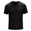 Camiseta casual de verano para hombre con cuello en V, transpirable, aspecto lino, manga corta, color liso, con bolsillo, ligera