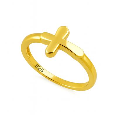 925 Sterling Silver Gold Vermeil Sideways Cross Women Ring