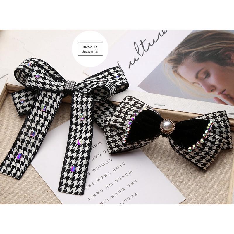 DIY Korean Retro Houndstooth Bow Hair Clip Materials