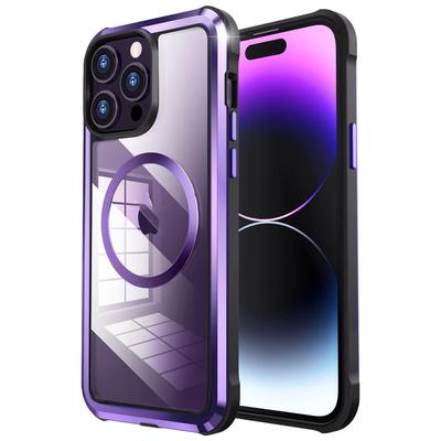 Handyhülle für iPhone 14 Pro Max, stoßfest, EVA-Schutz, Metall-Edelstahlrahmen, weiches TPU-Silikon, PC-Rückwandplatine für magnetische Schale