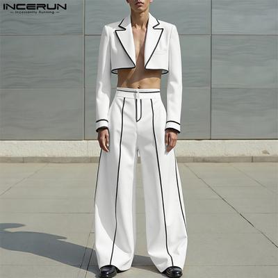 Herren Outfits Stitching Langarm Cropped Blazer und Lange Hosen Sets
