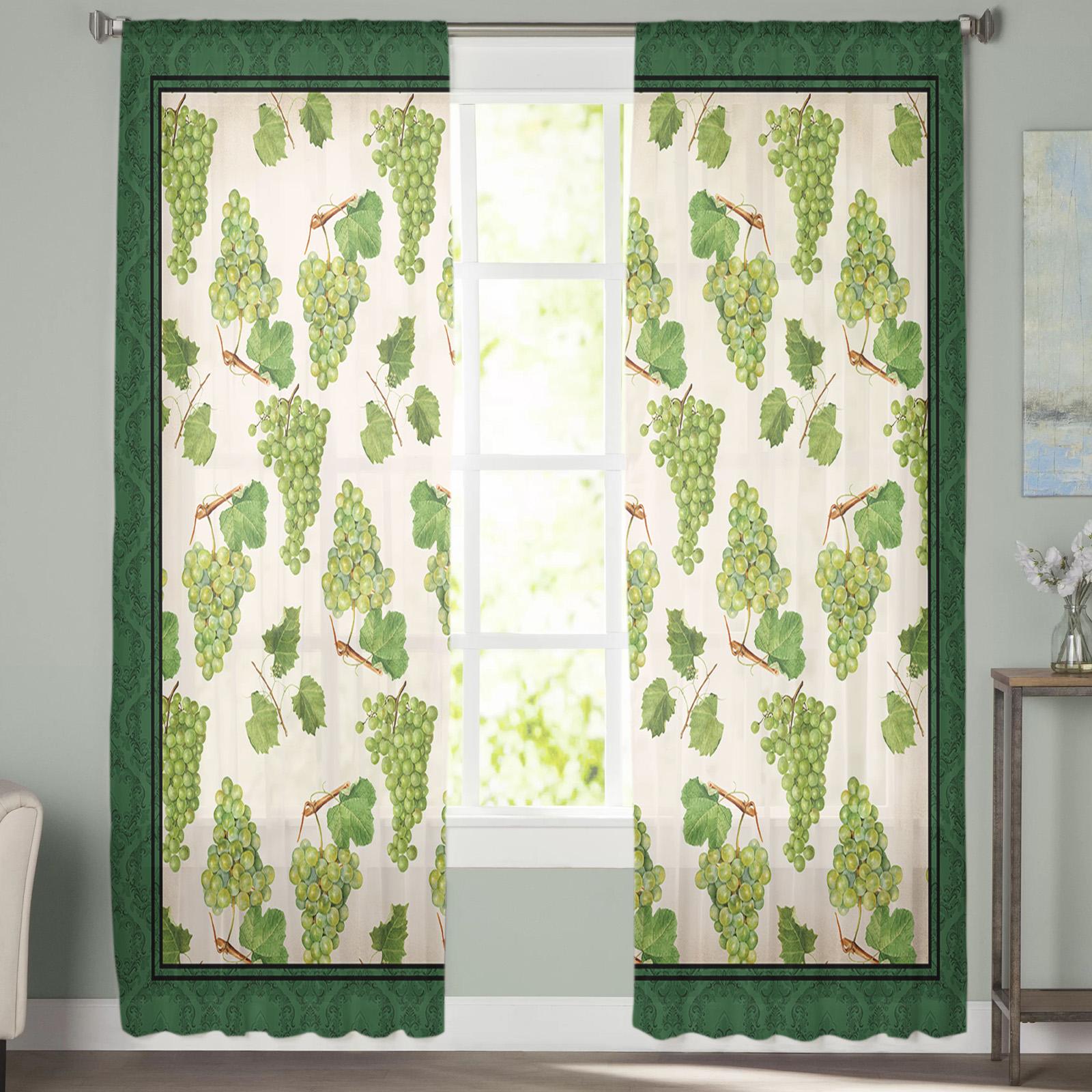 Винтажные текстурированные растения фрукты виноград вуаль прозрачные шторы гостиная окно — фото 2