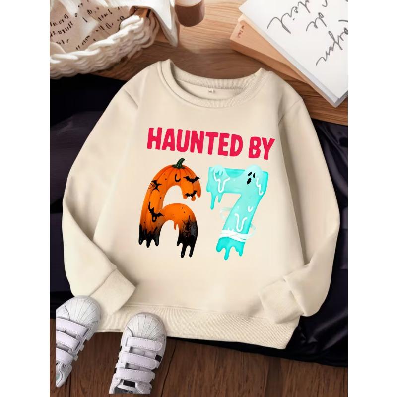 Unisex Kids Crewneck Sweatshirt For Over 4 Years Old Boys Girls Haunted By 67 Halloween Pumpkin Bat Ghost Mummy Drip Pullover Top For 4-12 Children