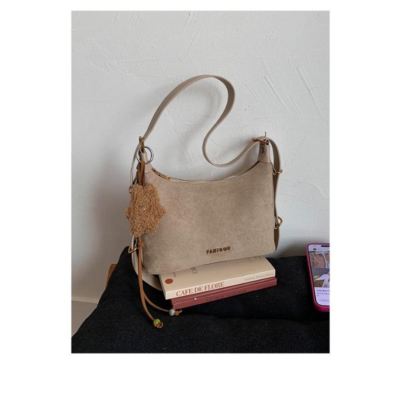 New Retro Commuter Large Capacity Matte Texture Shoulder Bag Suede Leather Commuter Tote Bag Underarm Bag