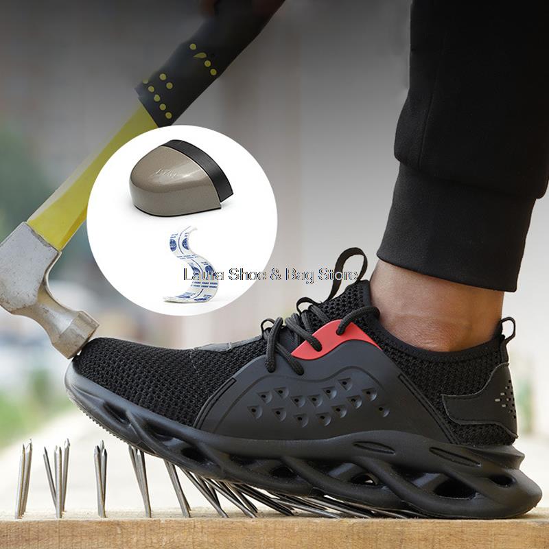 Fashion Ligthweight Safety Shoes Men Mesh Breathable Work Shoes Anti-smash Puncture Proof Work Safety Boots Man Steel Toe Sneaker Male