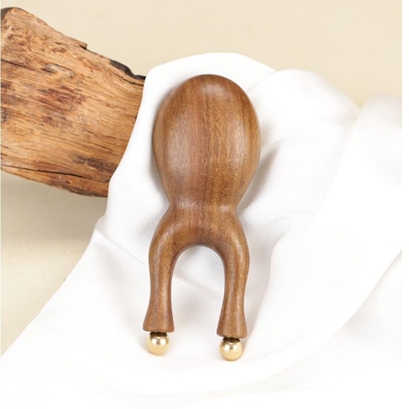 12 Kupferperlen Guasha Gesichtsmassagegerät Sandelholzgriff Faszienlifting Gesicht Manuelles Massagegerät Antistatisch Froschform Handheld