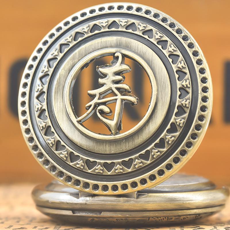 Retro Bronze Steampunk Birthday Character Flip-Top Quartz Necklace Commemorative Pocket Watch For Male And Female Elders