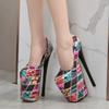 Fashion Print Sexy High Heels Fetish Shoes Woman 22cm Round Toe Pumps Heeled Platform Party Stripper Nightclub Shoes Large Size