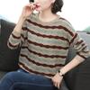 Pullover Damen M - 6XL Plus Size Frühling und Herbst Damen Lockerer Bequemer Rundhals-Streifenpullover Dehnbarer Vielseitiger Langarm-Strickpullover