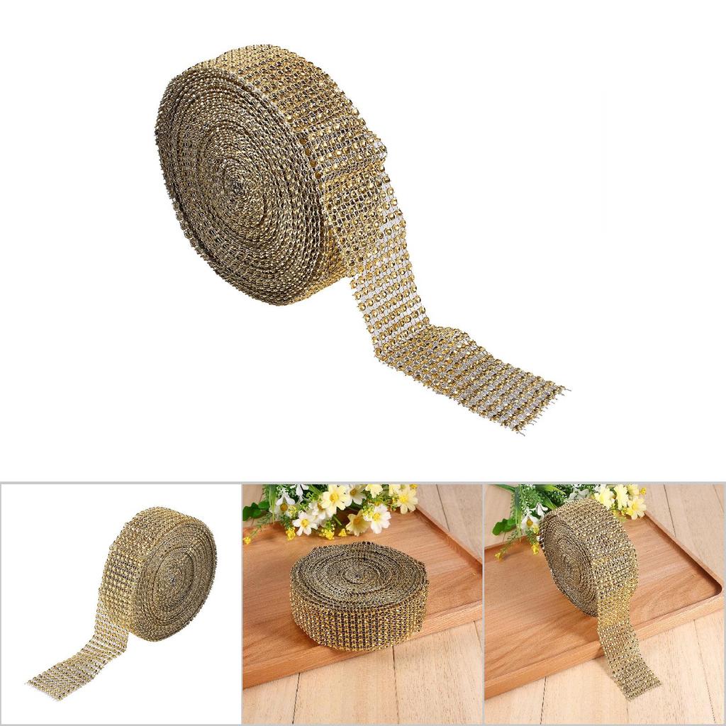 10 Yard Diamond Mesh Ribbon Wedding Cakes Candles Warp Rhinestone Crystal Golden