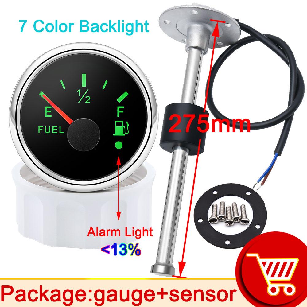52mm LED Fuel Level Gauge + Fuel Float Level Sensor 240-33ohm For Auto Car Marine Boat With 7 Color Backlight 12V~24V Waterproof