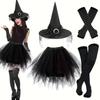 Costume da Strega di Halloween per Donna Adulta Gonna Tutù in Tulle con Cappello da Strega Calze a Righe Set da Strega Fantasia per Festa in Maschera