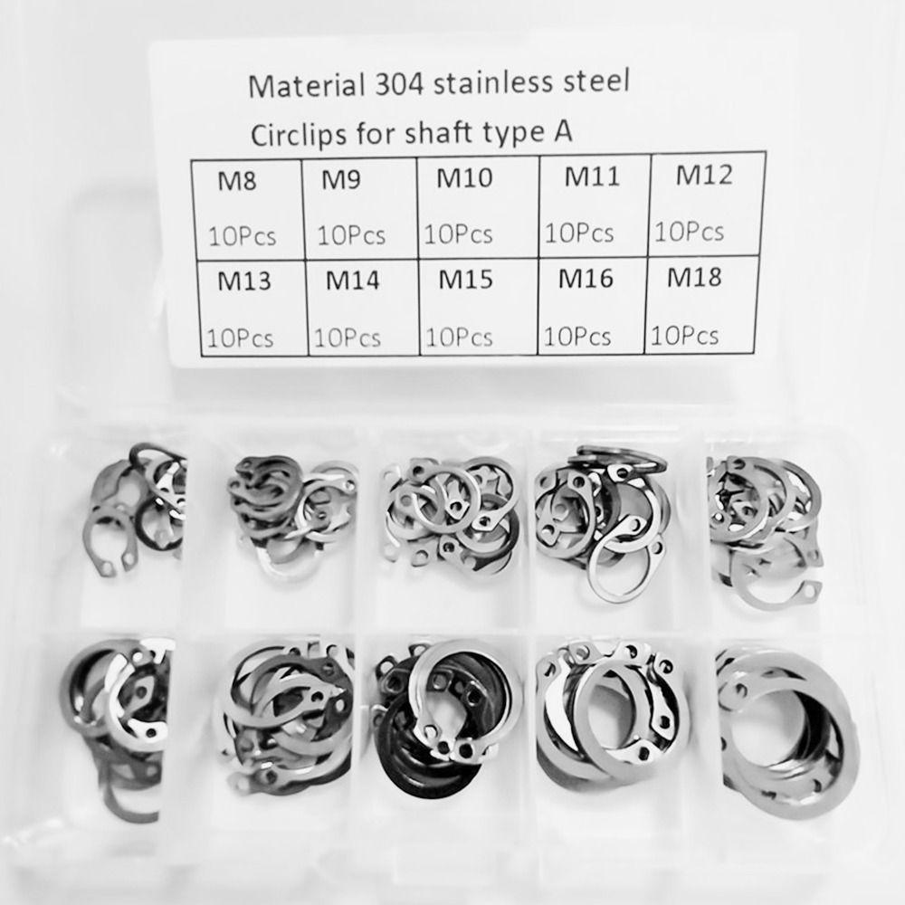 100PCS Durable Holes Shaft Stainless Steel Lock Snap Ring Collar Washer E-type Cir Clip Circlip Set