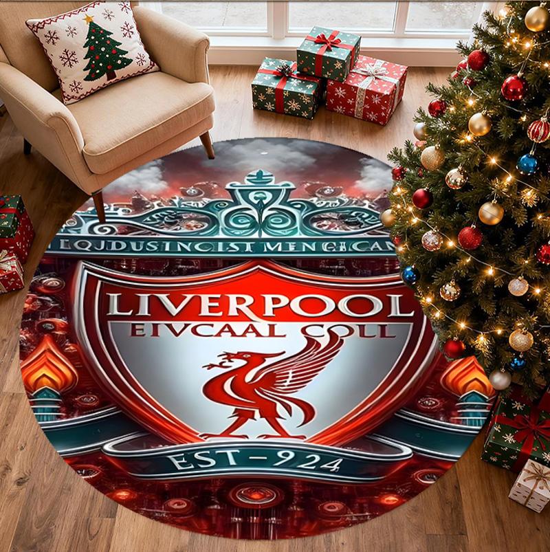 Liverpool F.C Pattern Round Rug, Indoor/Outdoor Mat, for Picnic, Gameroom, Bedroom, Office, Living Room, Home Decor Carpet, Birthday Gift
