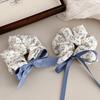 Korean Floral Blue Scrunchie - Women's Large Gentle Hair Tie and Headband