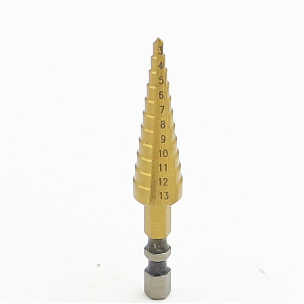 Metric 1/4 Hex Shank Titanium Coated Step Drill Bit 3-13mm Drilling Power Tools Metal High Speed Steel Wood Hole Cutter Cone Drill
