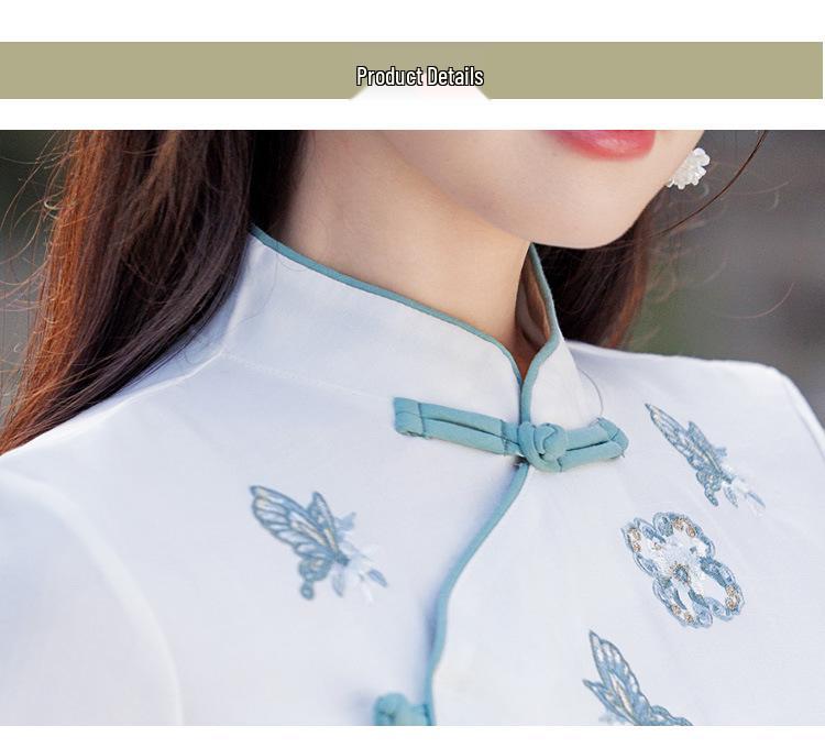 Vară Retro Chinezesc Guler Mandarin Bumbac In Brodat Costum Tang Cheongsam Top