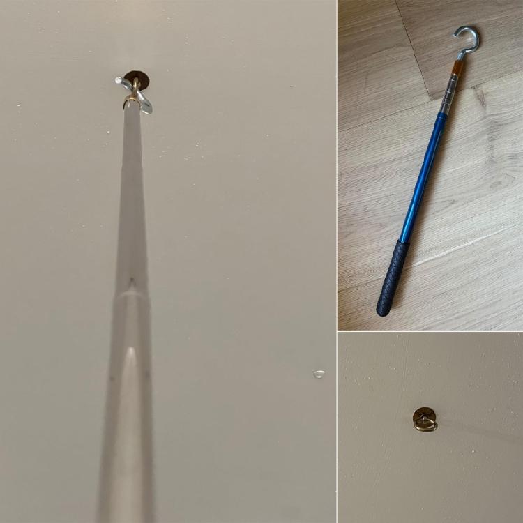 Retractable Attic Stair Pull Rod System Customizable Length Sturdy Metal Hooks Easy Installation Attic Stair Pull System
