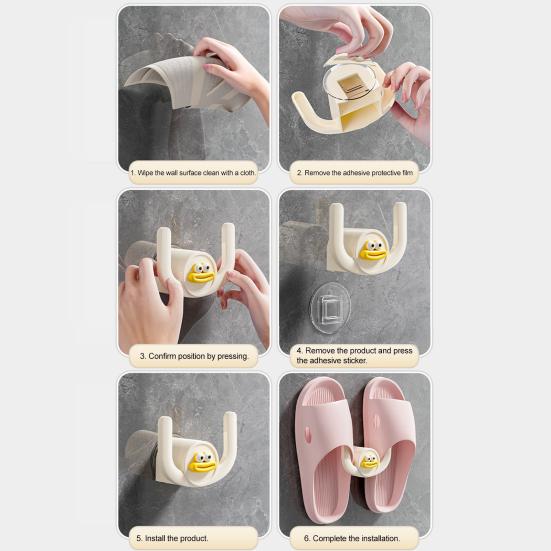 4Pcs Self-Adhesive Towel Hooks Cartoon Shape Slipper Rack Hanger Punching Free Small Item Hanging Hook