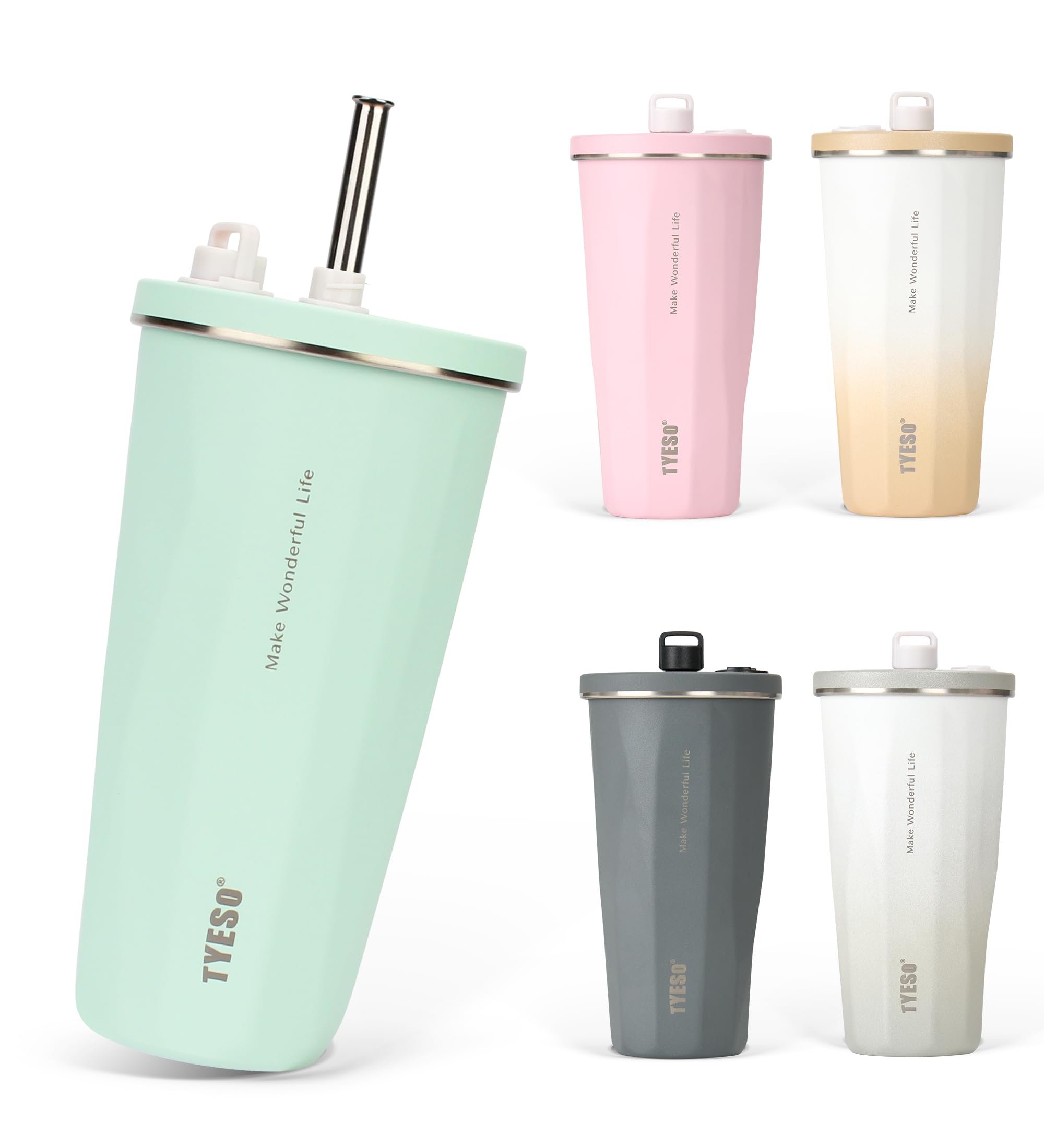 

на стакане TYESO из нержавеющей стали с вакуумной изоляцией, сохраняющем горячее или легком для прямого наливания, без большого объема, обновленная версия 2025 [Популярный SNS], соломинка, 470 мл, сталь, крышка,