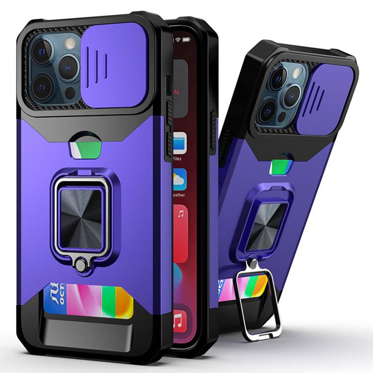 Stoßfestes, schweres Hartschalenetui mit Metallständer und Kartensteckplatz für das iPhone 16 Pro Max 15 Pro Max 14 Pro Max