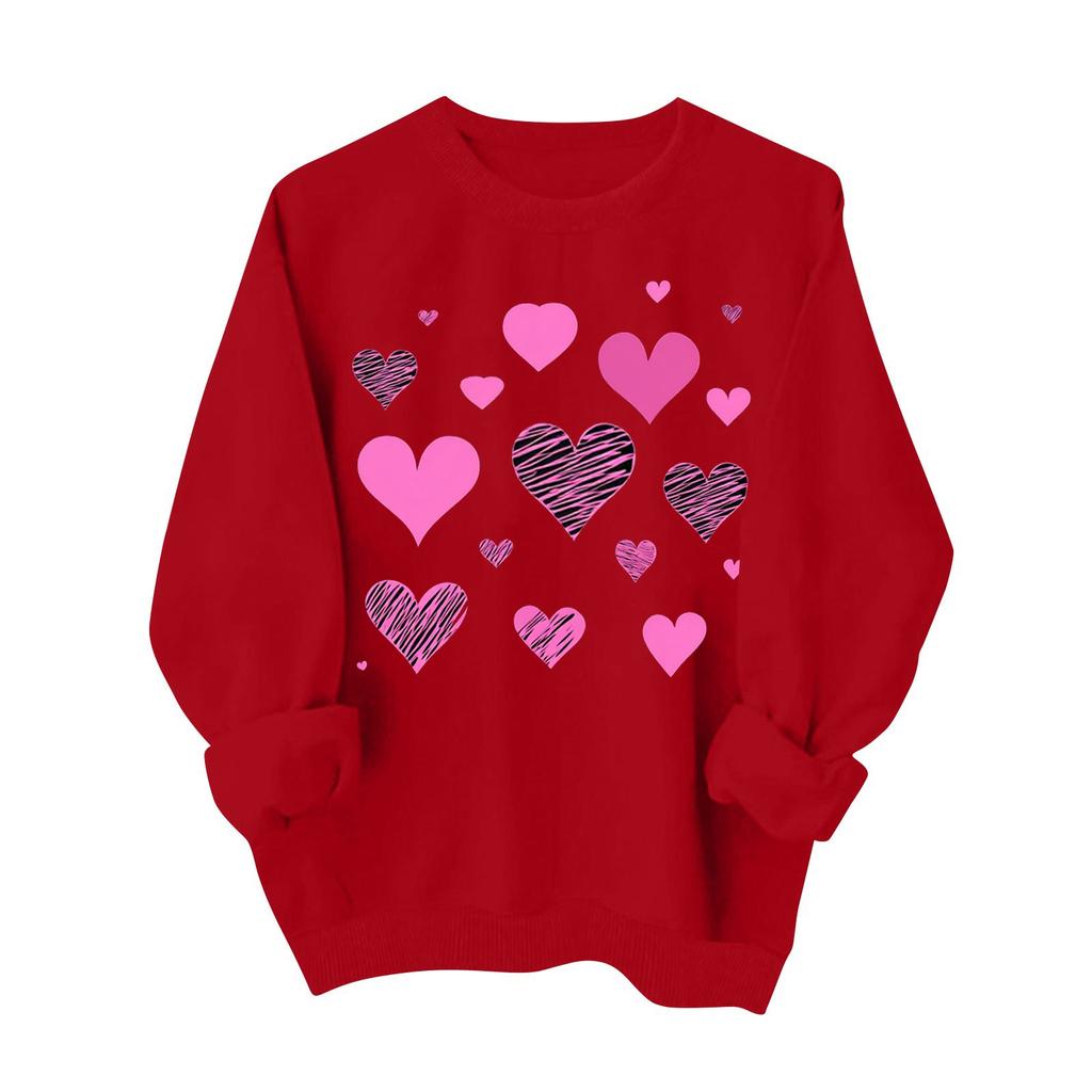 Sudadera informal a la moda para mujer, manga larga, estampado de corazón para San Valentín