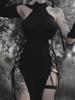 Goth Dark Cosplay High Split Sexy Bandage Women Dresses Gothic Halter Slim Midi Dress Black Grunge Style Alt Partywear