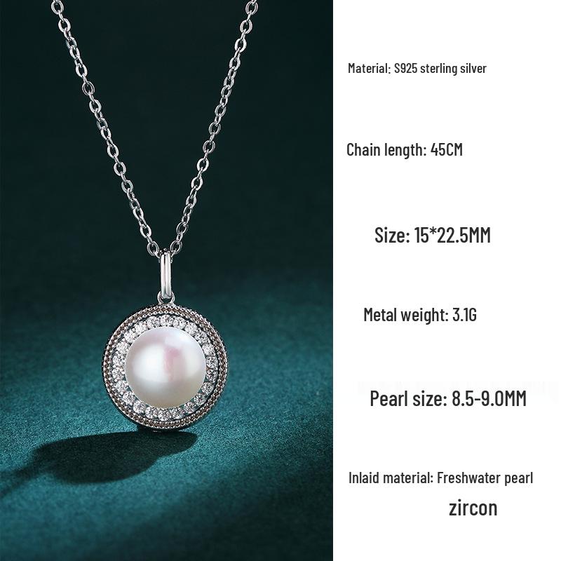 Retro Luxury Freshwater Pearl Necklace for Women - S925 Sterling Silver, Full Diamond Pendant & Clavicle Chain